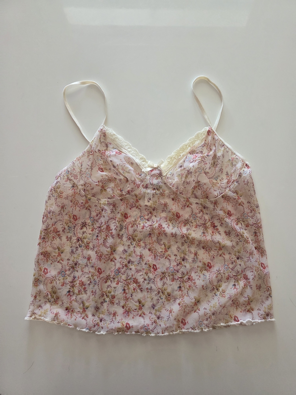 Wet Seal Pink Floral Lace-Trim Cami Tank